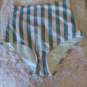 Unique Vintage Pink Grey Stripe Swim Bottom, L